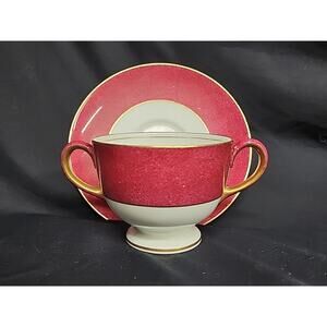 Wedgwood Swinburne Ruby Cream Bowl & Saucer For Tiffany & Co. Gold Gilded Vtg